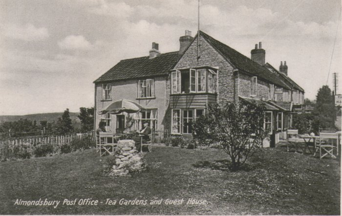 Old view of Almondsbury post office and tea gardens